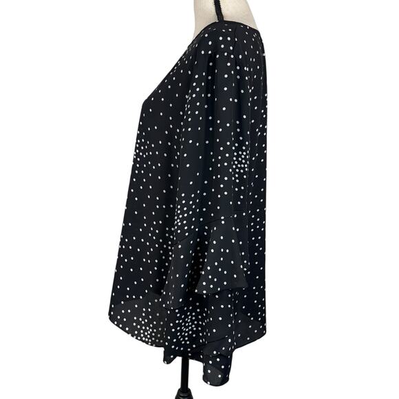 Worthington X-Large Top Polka Dot Long Flared Sleeves Keyhole Semi-Sheer Black - Picture 8 of 10